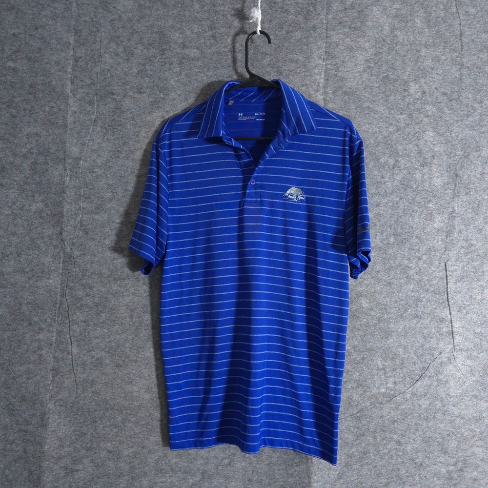 Under Armour‎ Striped Golf Polo Shirt Mens S Blue Shady Wood Performance Striped